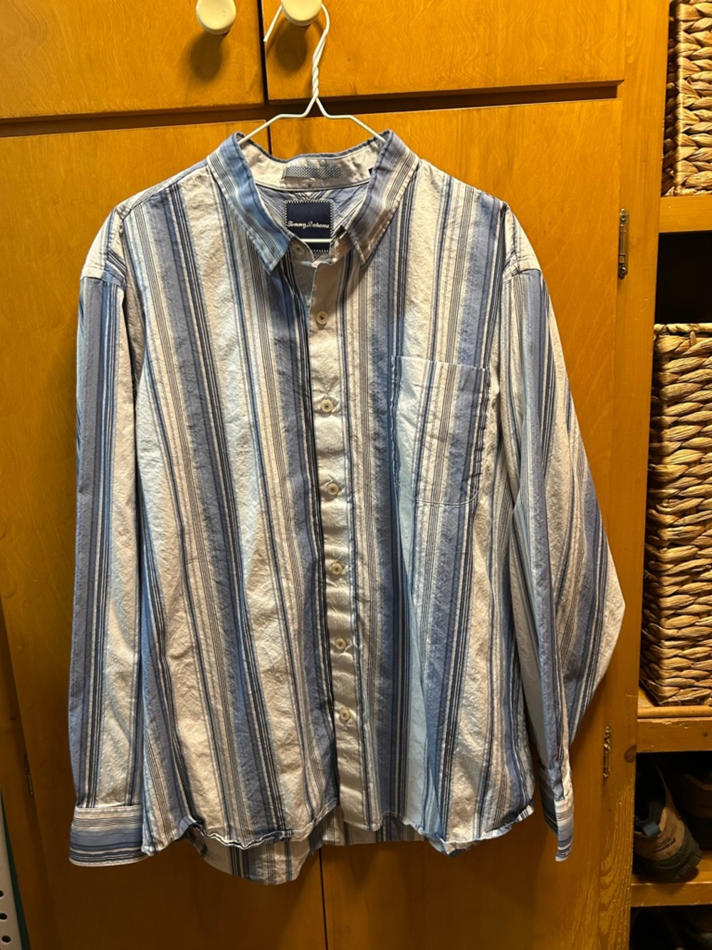 Tommy Bahama Blue and White Striped Casual Button-Down Shirt